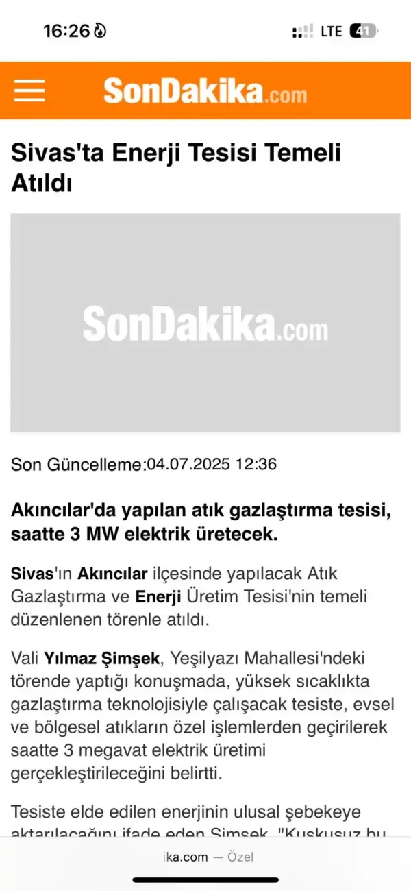 Gaz Arıtma Tesisi — Akıncılar Belediyesi