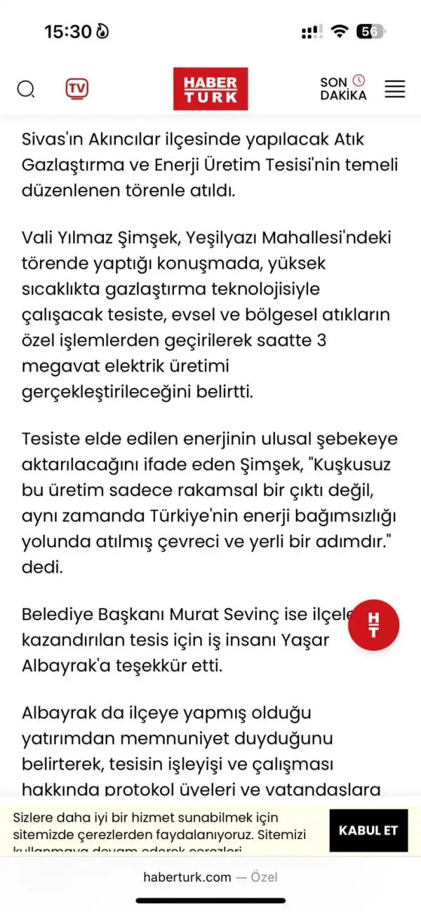Gaz Arıtma Tesisi — Akıncılar Belediyesi