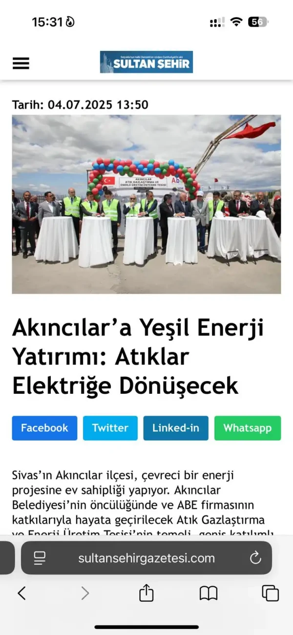 Gaz Arıtma Tesisi — Akıncılar Belediyesi