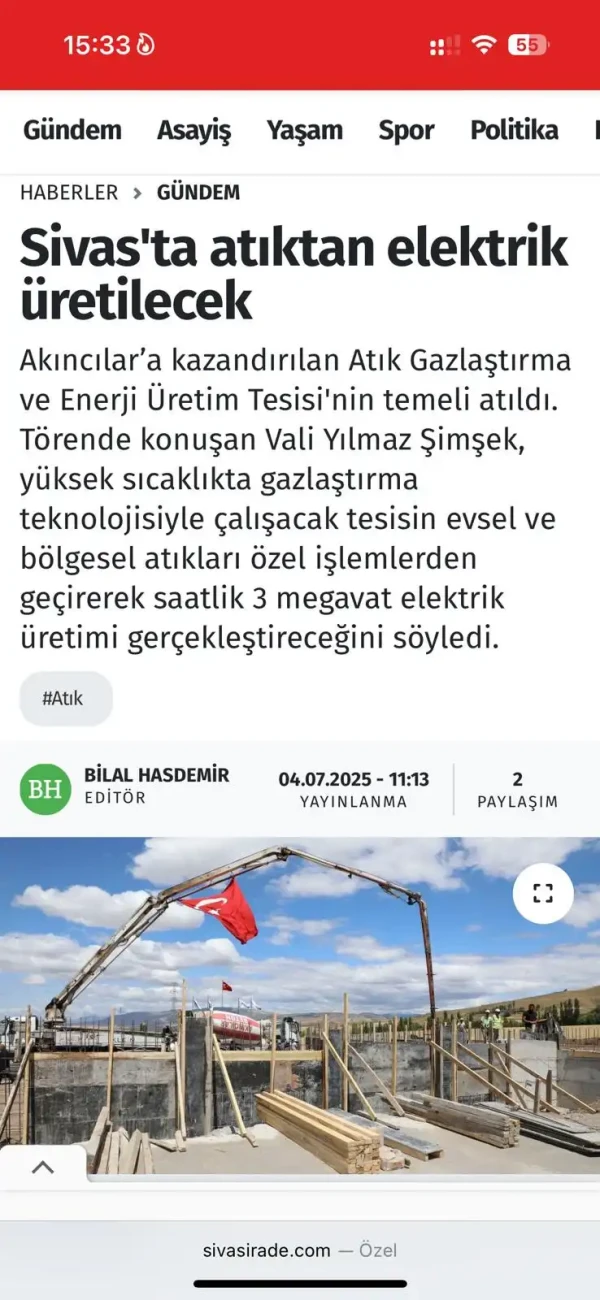 Gaz Arıtma Tesisi — Akıncılar Belediyesi