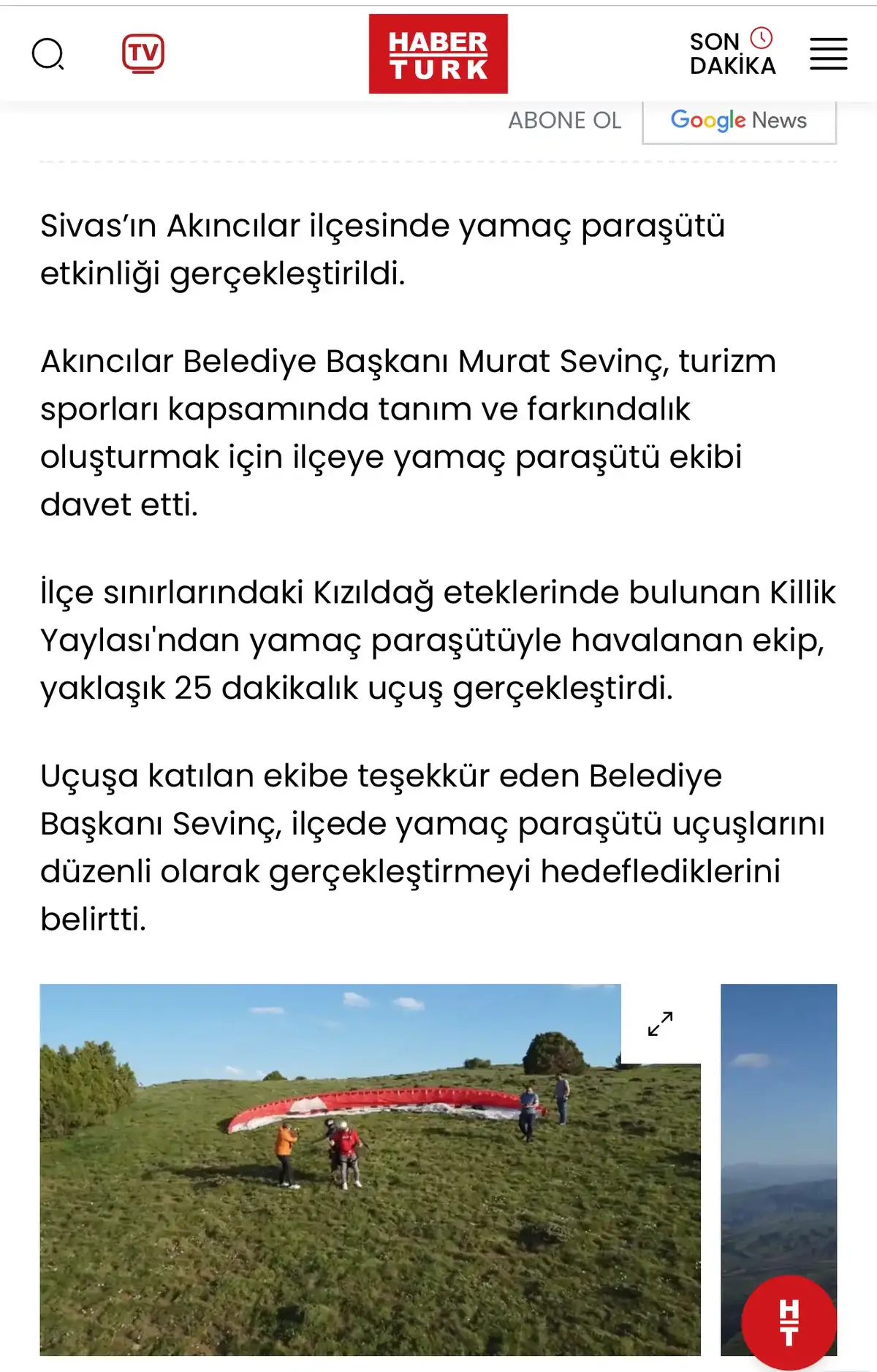 Yamaç Paraşütü — Akıncılar Belediyesi