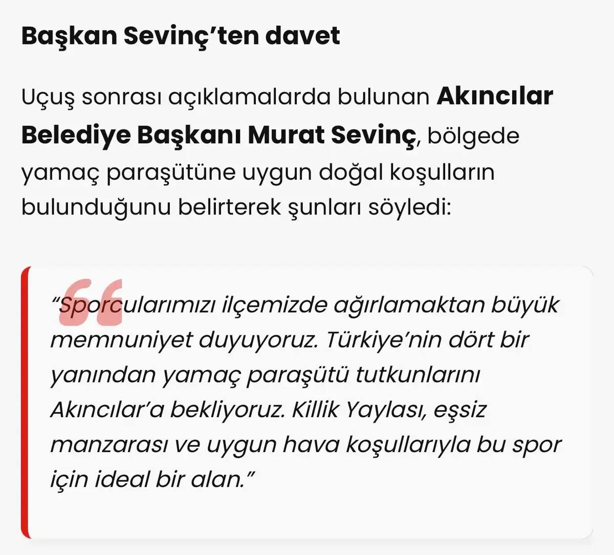 Yamaç Paraşütü — Akıncılar Belediyesi