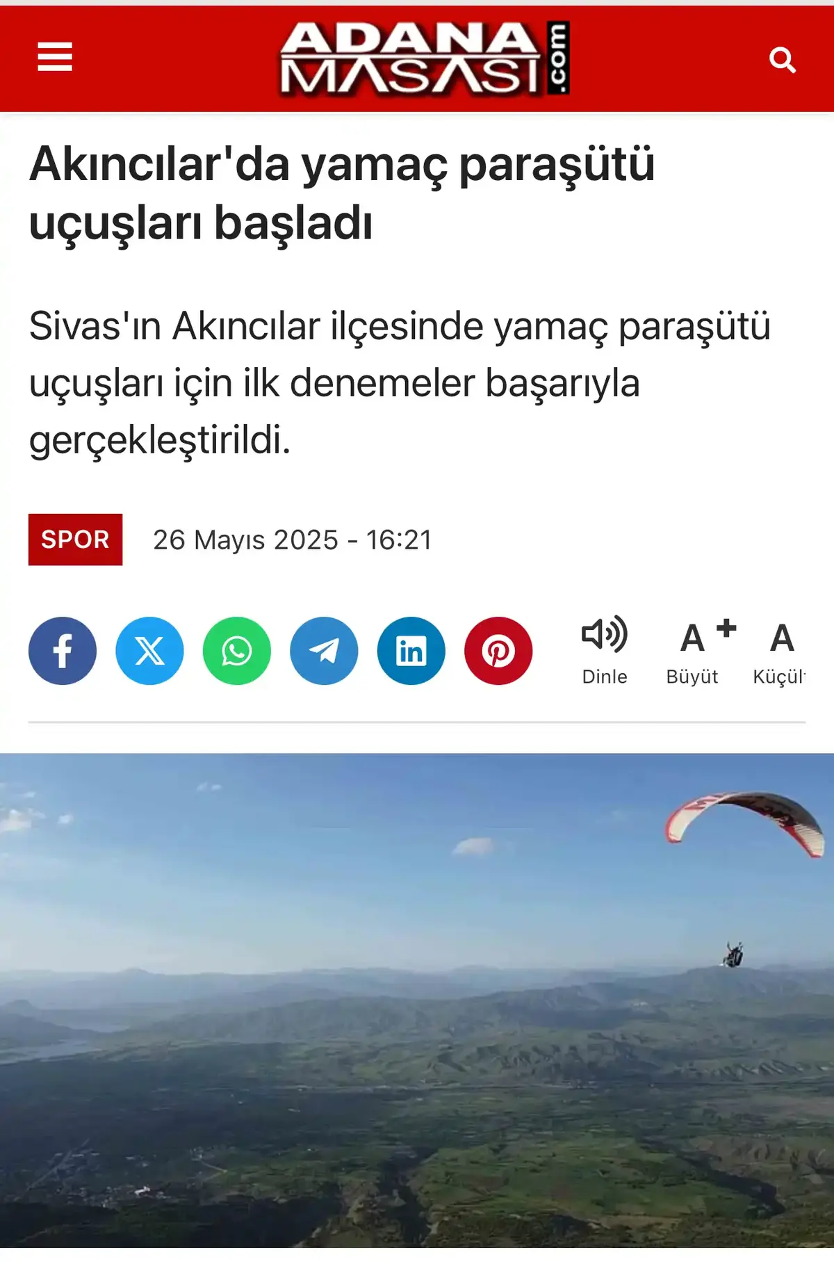 Yamaç Paraşütü — Akıncılar Belediyesi