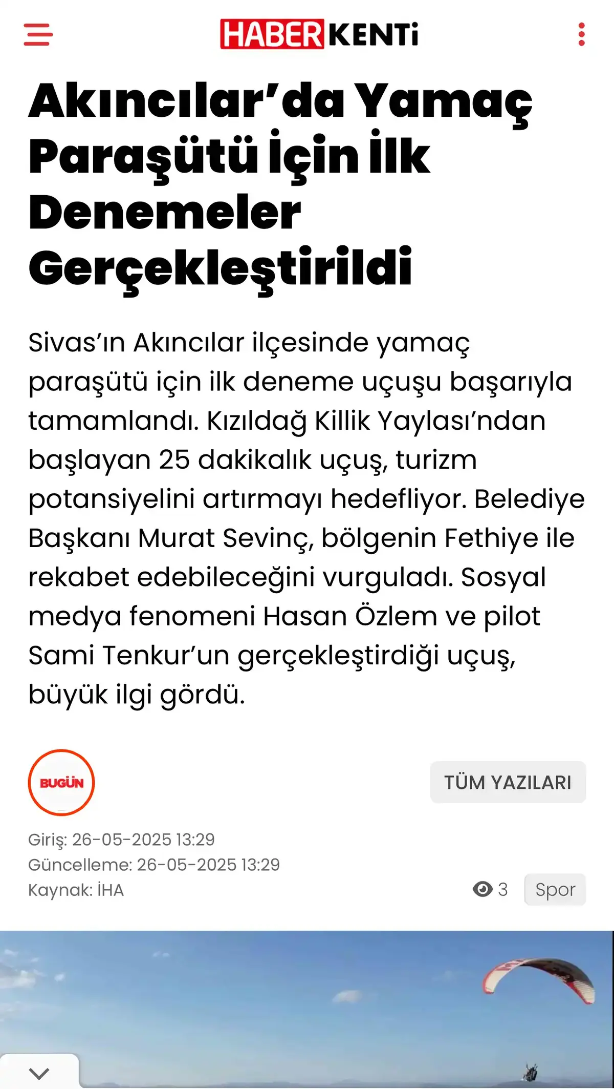 Yamaç Paraşütü — Akıncılar Belediyesi