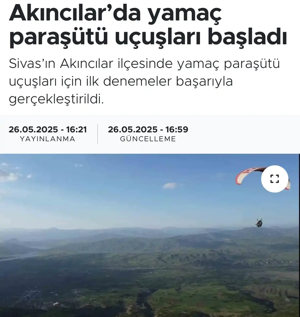Yamaç Paraşütü — Akıncılar Belediyesi
