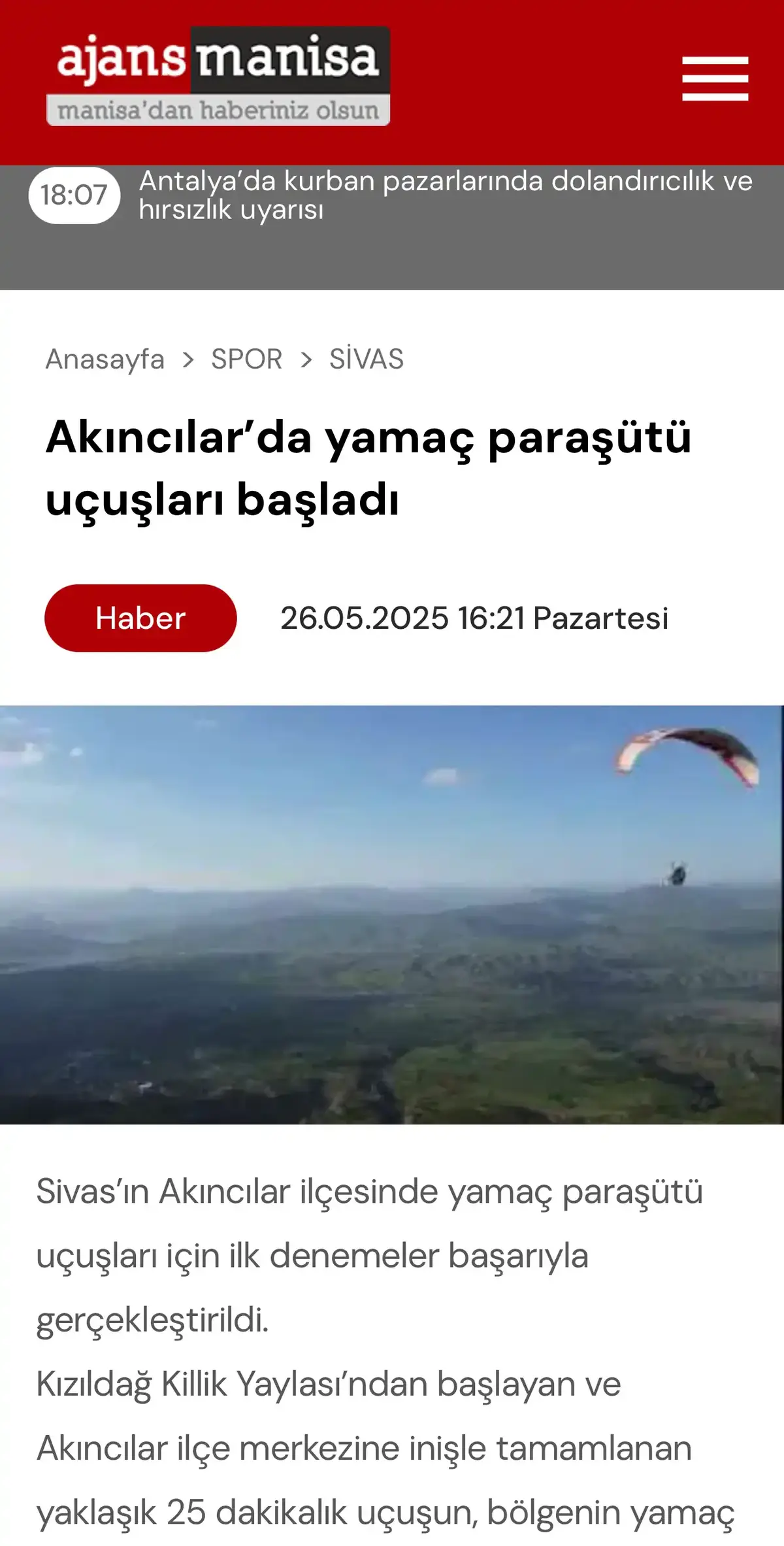 Yamaç Paraşütü — Akıncılar Belediyesi