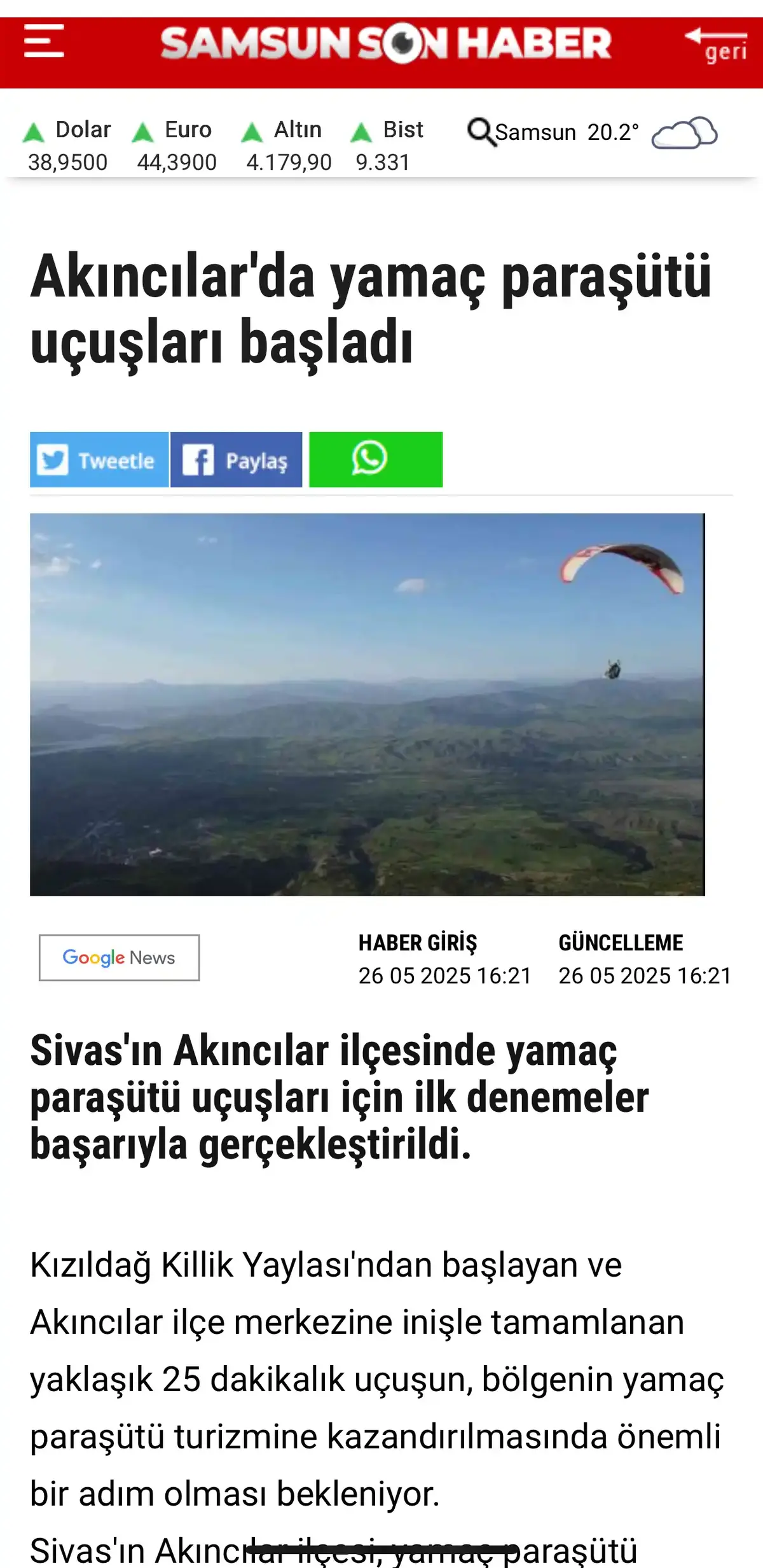 Yamaç Paraşütü — Akıncılar Belediyesi