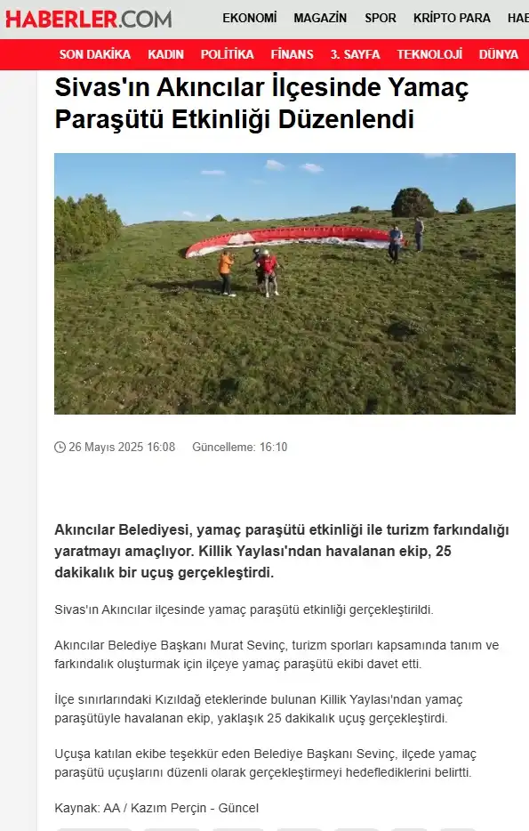 Yamaç Paraşütü — Akıncılar Belediyesi
