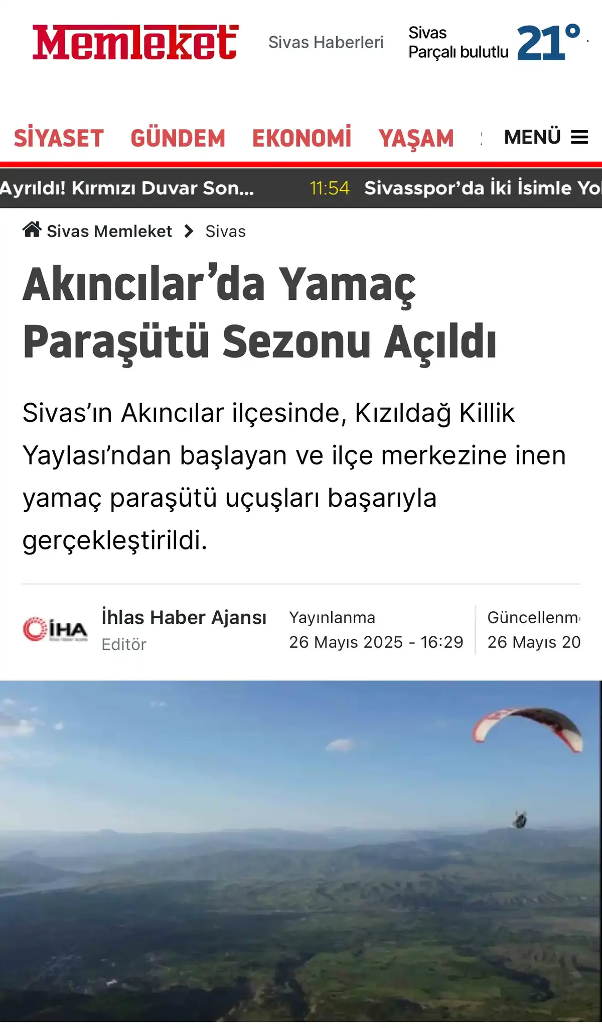Yamaç Paraşütü — Akıncılar Belediyesi